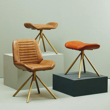 Orsina Leather Footstool collection with stylish golden legs and rich leather upholstery