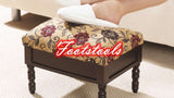 Orsina Leather Footstool with Floral Pattern Upholstery and Elegant Wooden Legs