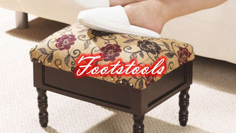 Orsina Leather Footstool with Floral Pattern Upholstery and Elegant Wooden Legs