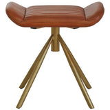 Orsina Leather Footstool with a stylish brown padded top and gold metal tripod base