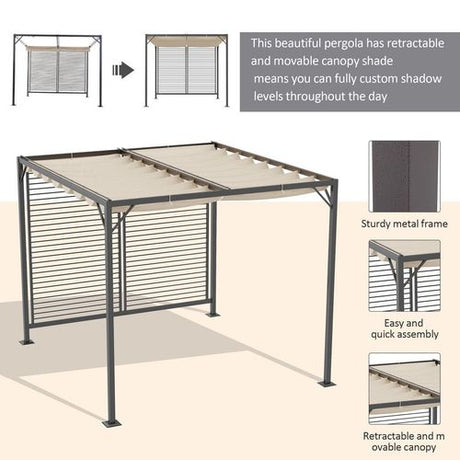 Metal Pergola Patio Sun Shelter Grape Tent Retractable Canopy UV Cut Outsunny
