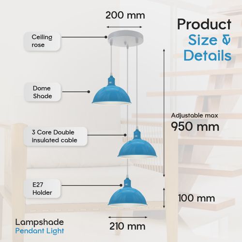 Vintage Industrial Round Three Outlet 21cm Pendant Retro Ceiling Light Ledsone