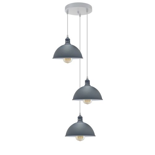 Vintage Industrial Round Three Outlet 21cm Pendant Retro Ceiling Light Grey with bulb Ledsone