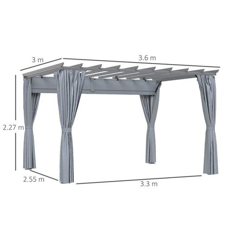 3.6 x 3m Pergola Gazebo Retractable Canopy Curtains, Aluminum, Dark Grey Outsunny