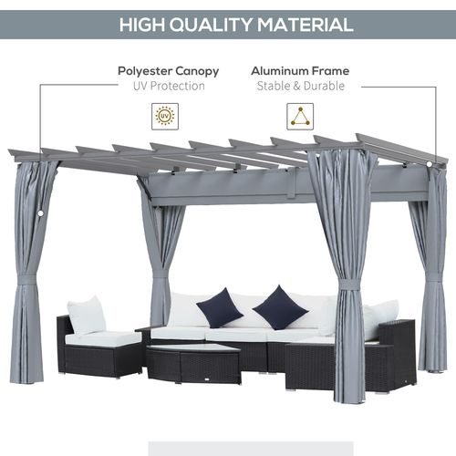 3.6 x 3m Pergola Gazebo Retractable Canopy Curtains, Aluminum, Dark Grey Outsunny