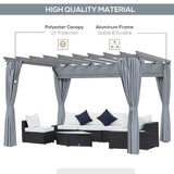 3.6 x 3m Pergola Gazebo Retractable Canopy Curtains, Aluminum, Dark Grey Outsunny