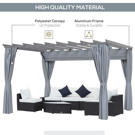 3.6 x 3m Pergola Gazebo Retractable Canopy Curtains, Aluminum, Dark Grey Outsunny