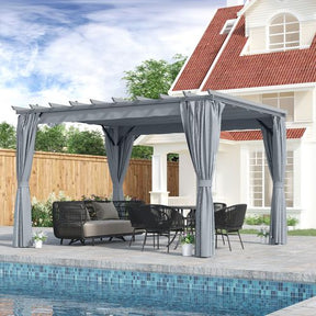 3.6 x 3m Pergola Gazebo Retractable Canopy Curtains, Aluminum, Dark Grey Outsunny