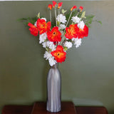 100cm Poppy and White Blossom Arrangement Glass Vase Leaf