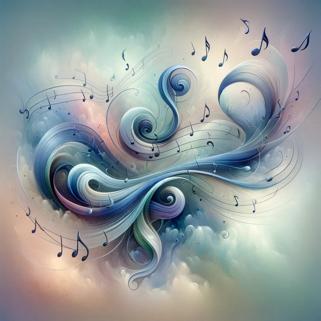 Abstract musical notes flowing in vibrant colours on a wall art canvas by HOME ART HAVEN