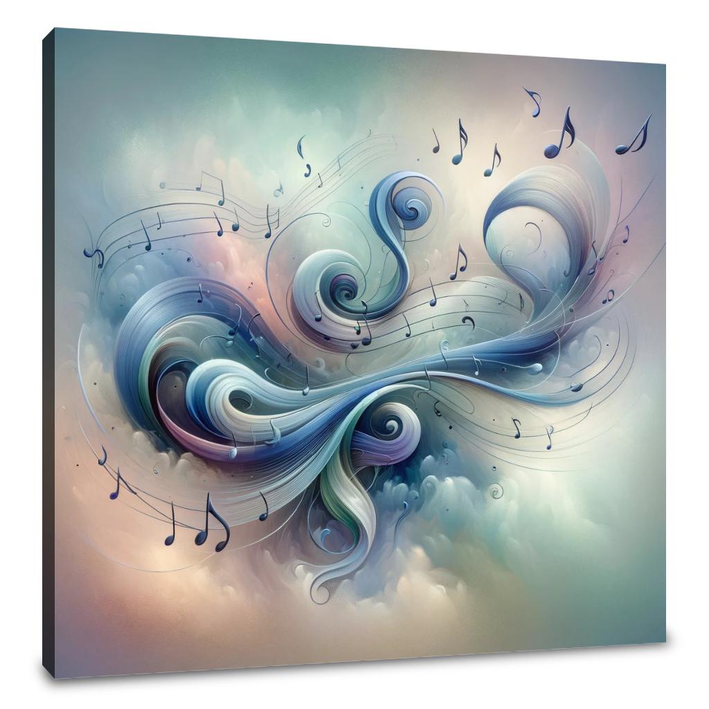 Abstract Wall Art Canvas featuring flowing swirls and musical notes in soft colours