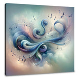 Abstract Wall Art Canvas featuring flowing swirls and musical notes in soft colours