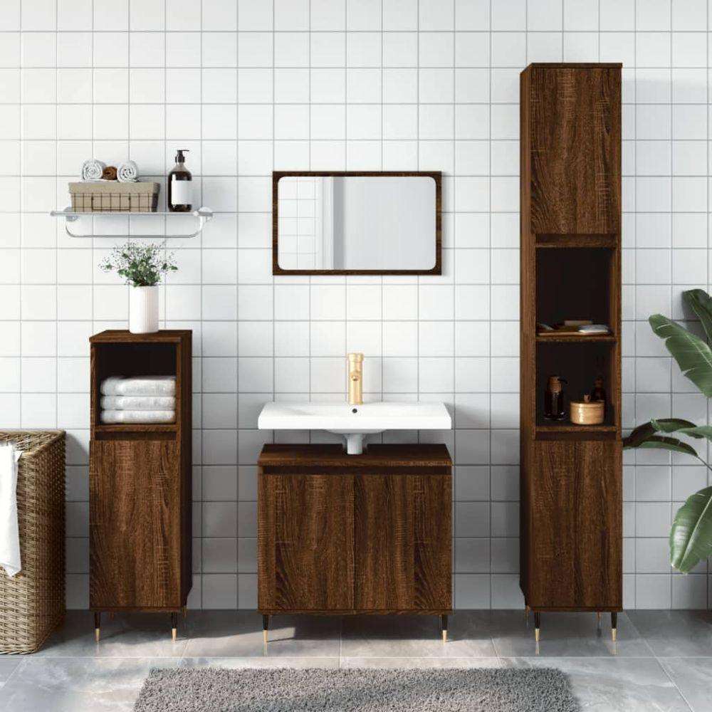 vidaXL 3 Piece Bathroom Cabinet Set Brown Oak Engineered Wood vidaXL