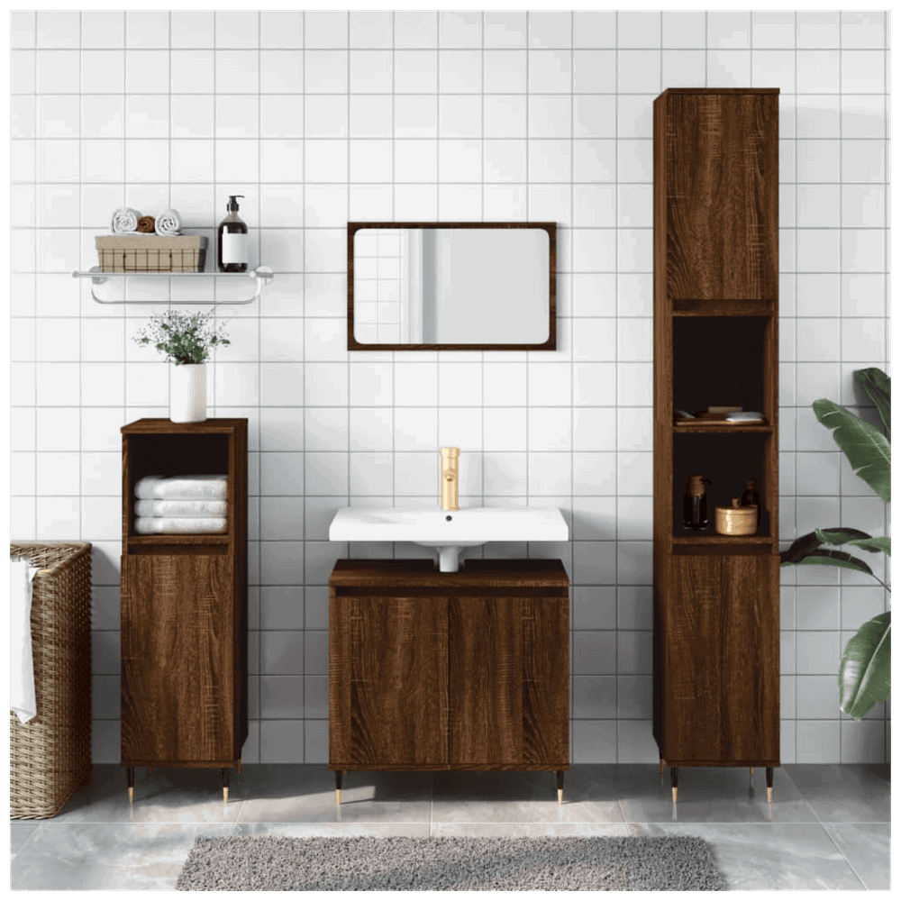 vidaXL 3 Piece Bathroom Cabinet Set Brown Oak Engineered Wood vidaXL