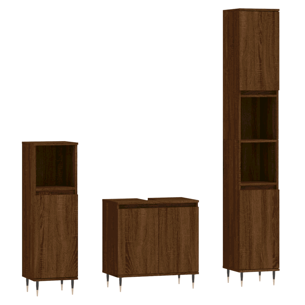 vidaXL 3 Piece Bathroom Cabinet Set Brown Oak Engineered Wood vidaXL