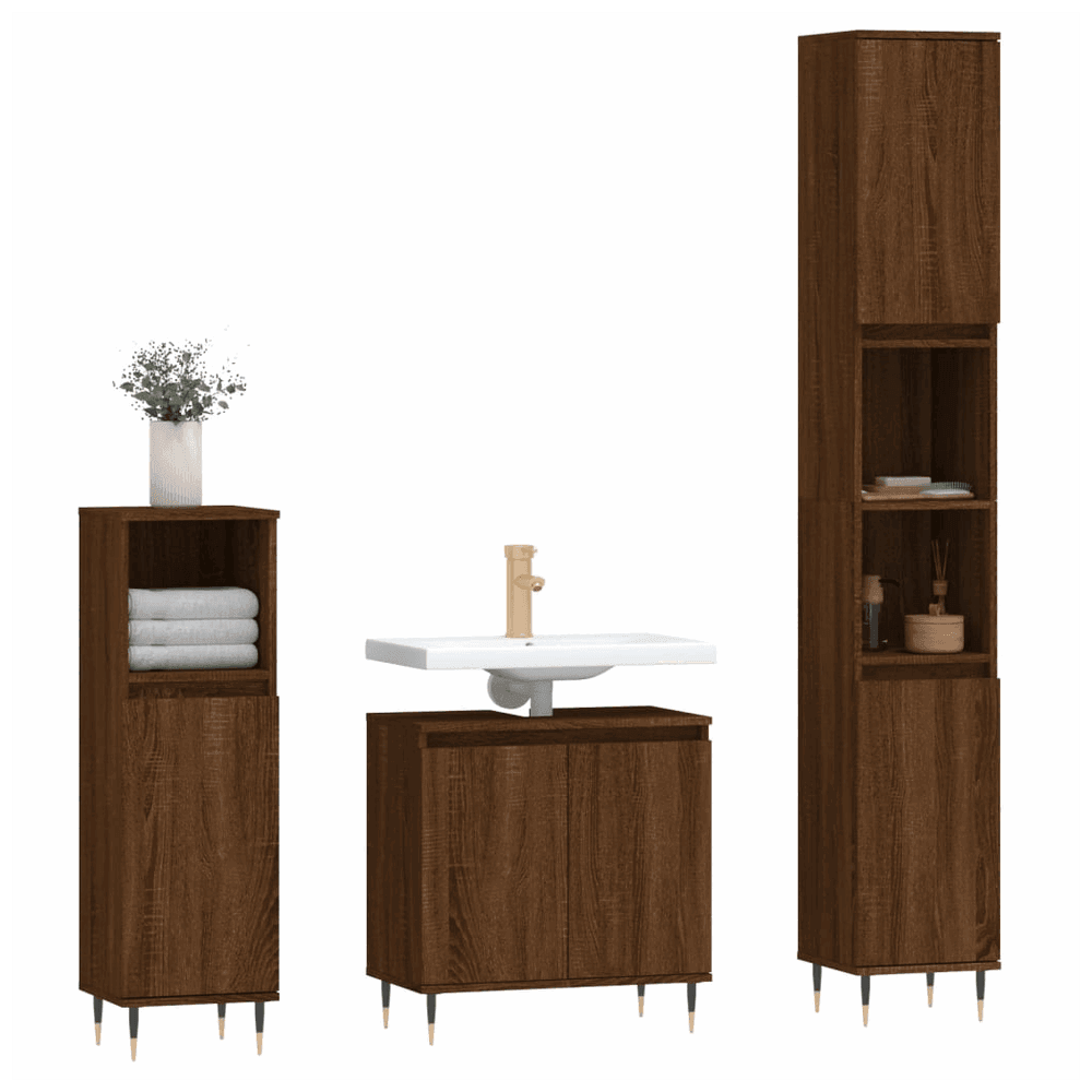 vidaXL 3 Piece Bathroom Cabinet Set Brown Oak Engineered Wood vidaXL