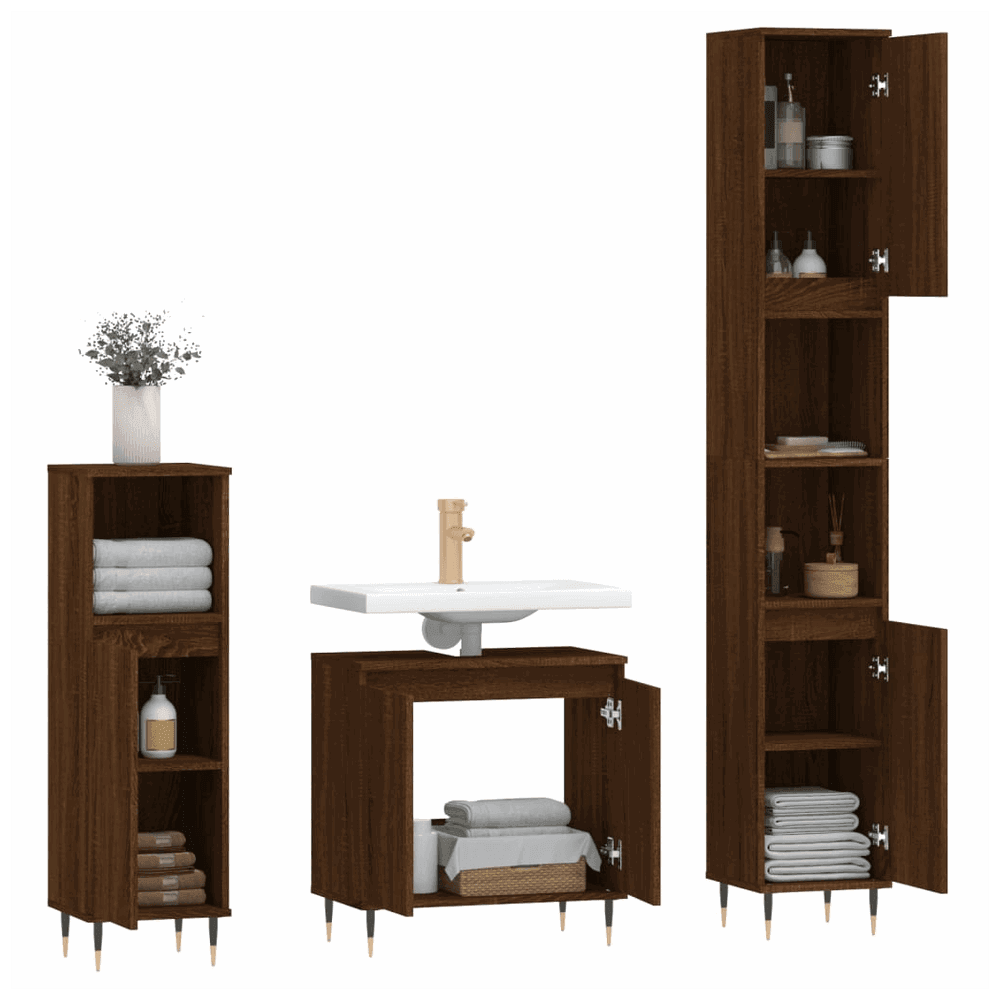 vidaXL 3 Piece Bathroom Cabinet Set Brown Oak Engineered Wood vidaXL