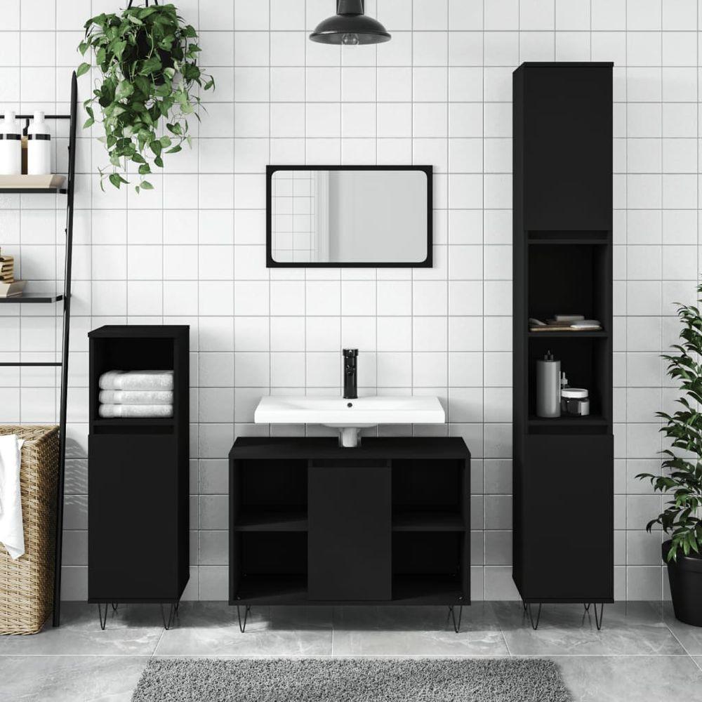 vidaXL 3 Piece Bathroom Furniture Set Black Engineered Wood vidaXL