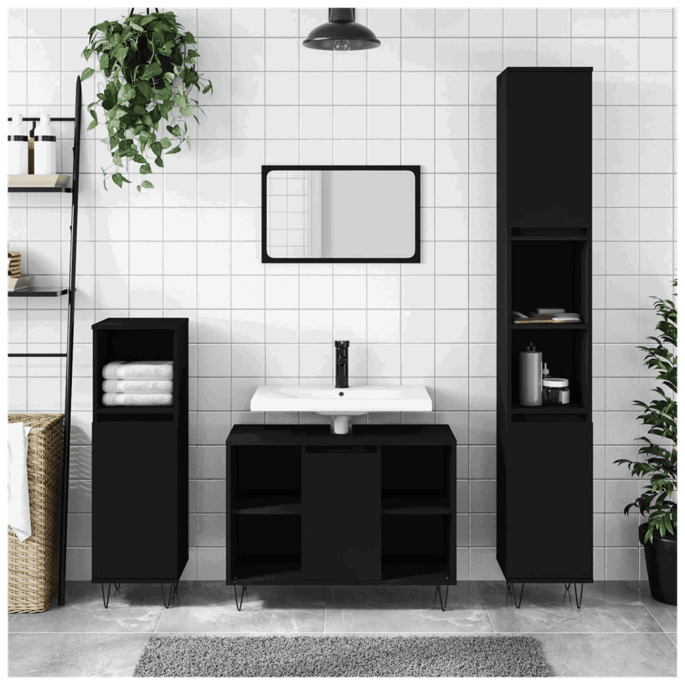 vidaXL 3 Piece Bathroom Furniture Set Black Engineered Wood vidaXL