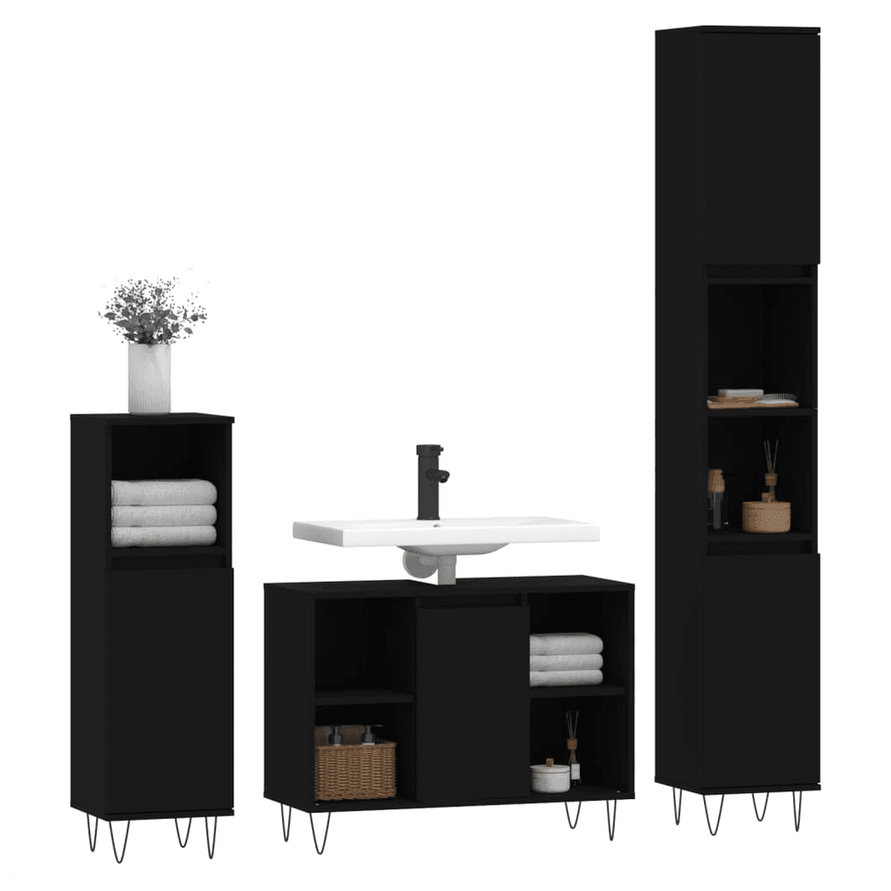 vidaXL 3 Piece Bathroom Furniture Set Black Engineered Wood vidaXL