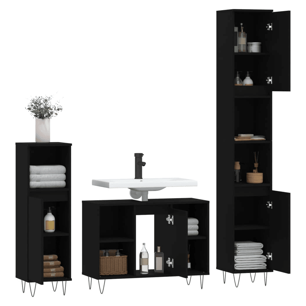 vidaXL 3 Piece Bathroom Furniture Set Black Engineered Wood vidaXL