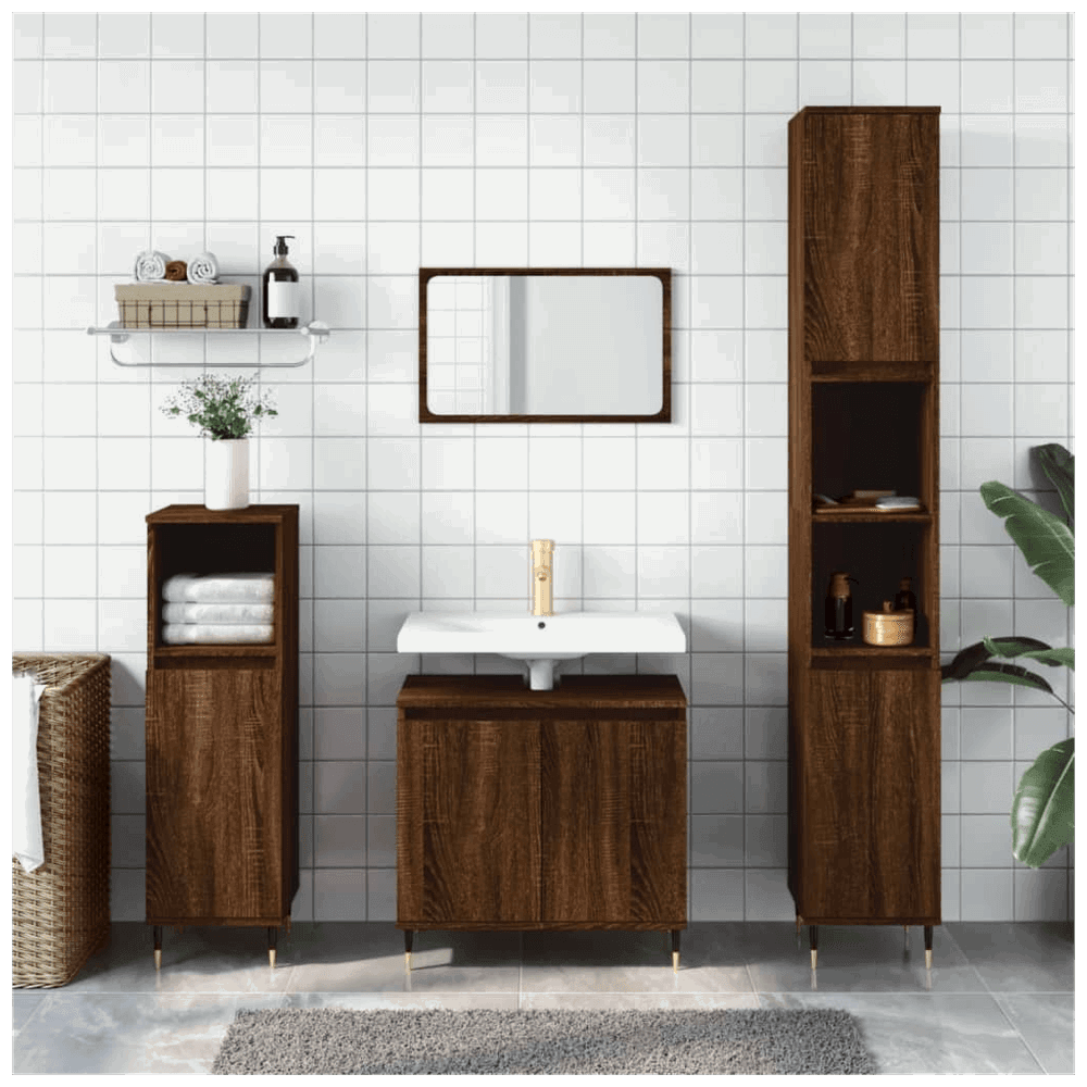 vidaXL 3 Piece Bathroom Furniture Set Brown Oak Engineered Wood vidaXL