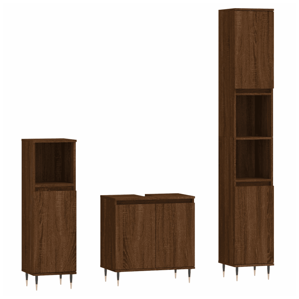 vidaXL 3 Piece Bathroom Furniture Set Brown Oak Engineered Wood vidaXL