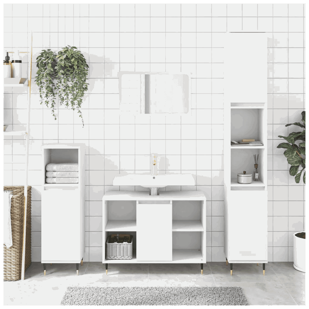 vidaXL 3 Piece Bathroom Furniture Set White Engineered Wood vidaXL