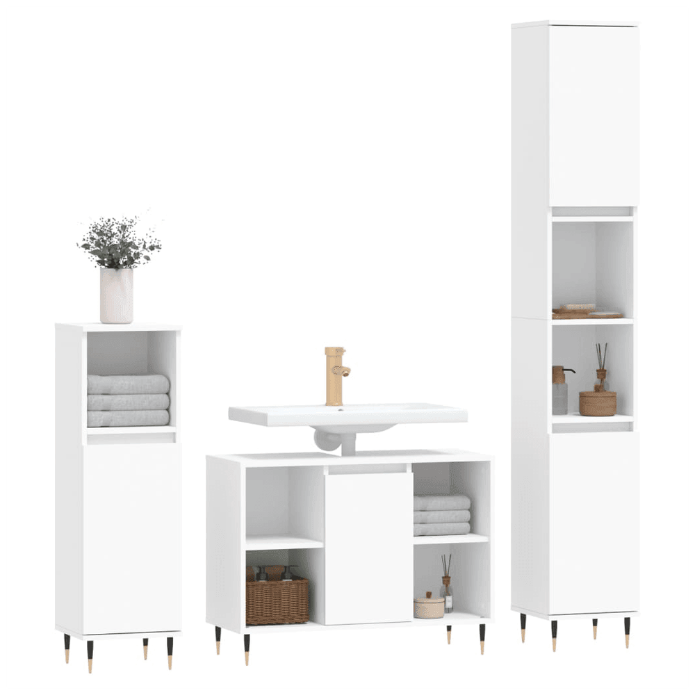 vidaXL 3 Piece Bathroom Furniture Set White Engineered Wood vidaXL