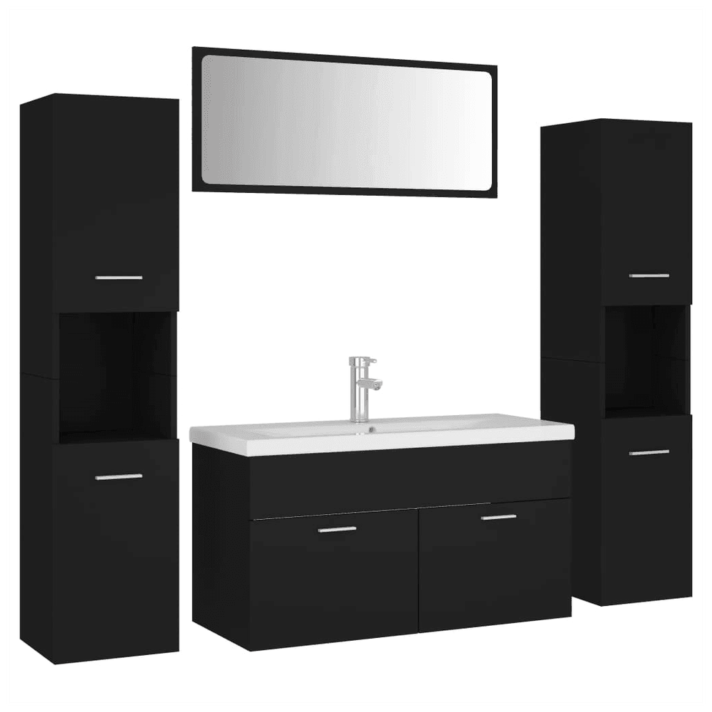 vidaXL Bathroom Furniture Set Black Engineered Wood vidaXL