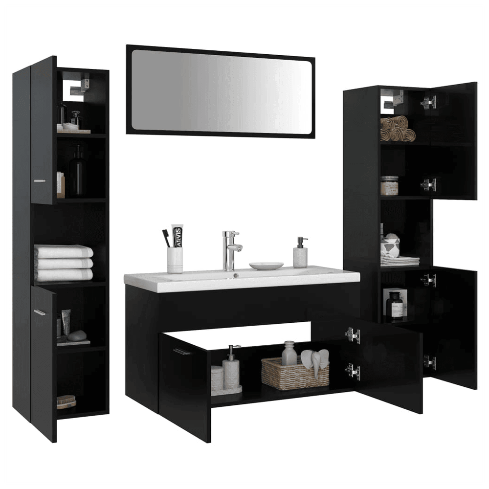 vidaXL Bathroom Furniture Set Black Engineered Wood vidaXL