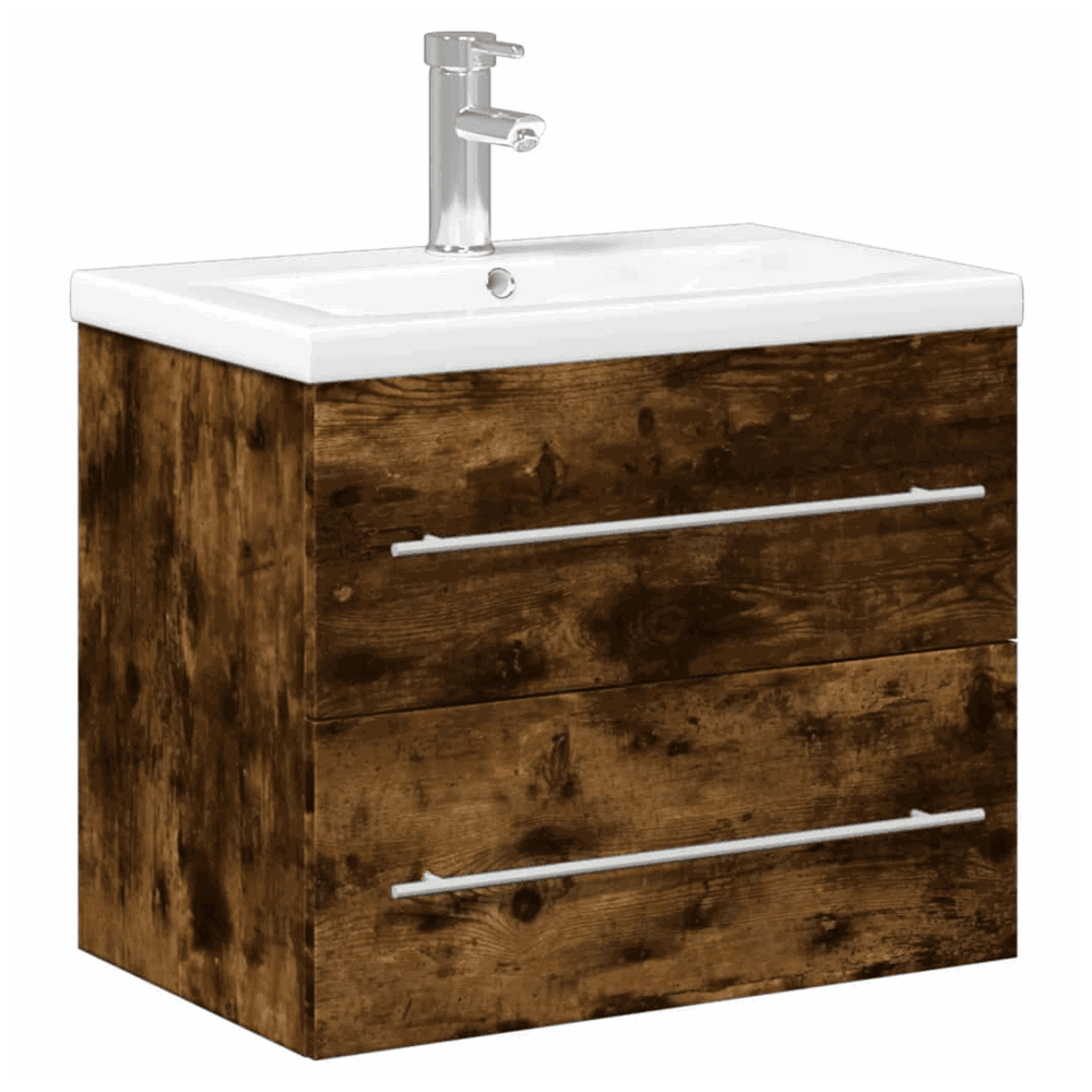 vidaXL Bathroom Sink Cabinet with Built-in Basin Smoked Oak vidaXL