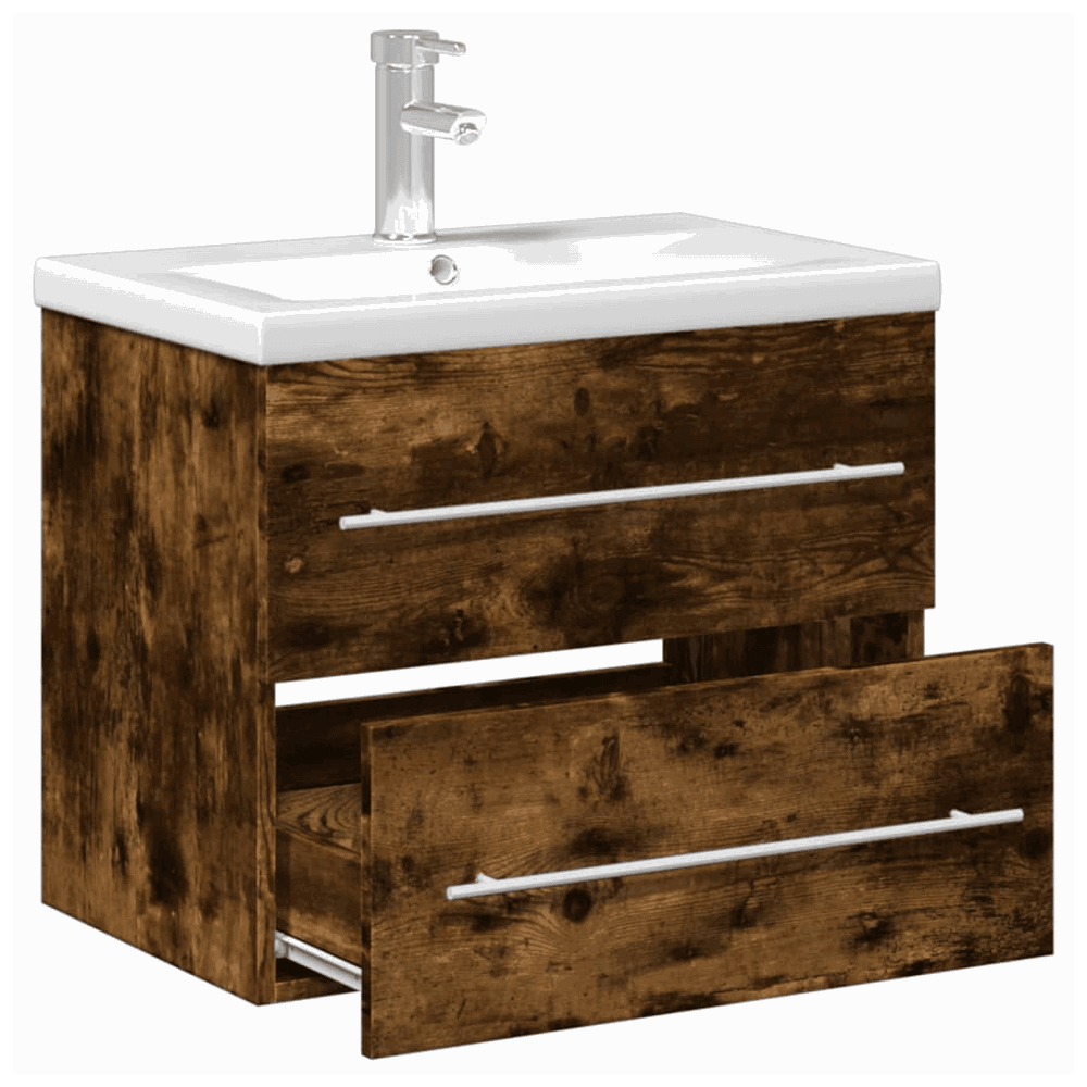 vidaXL Bathroom Sink Cabinet with Built-in Basin Smoked Oak vidaXL