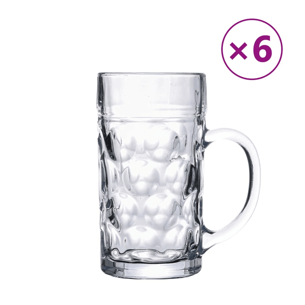 vidaXL Beer Mugs with Handle Glass 6 pcs 1000 ml vidaXL