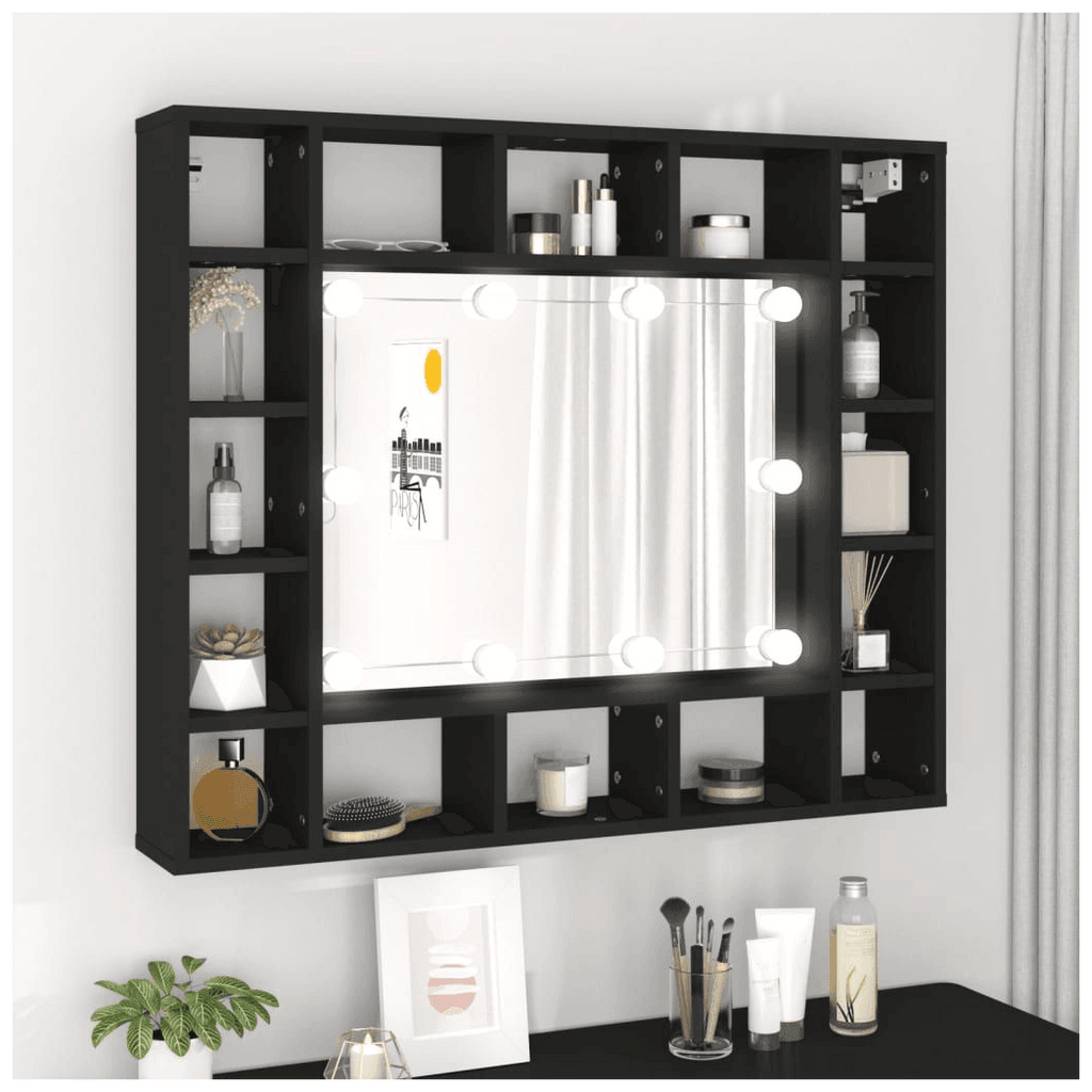 vidaXL LED Mirror Cabinet Black 91x15x76.5 cm vidaXL