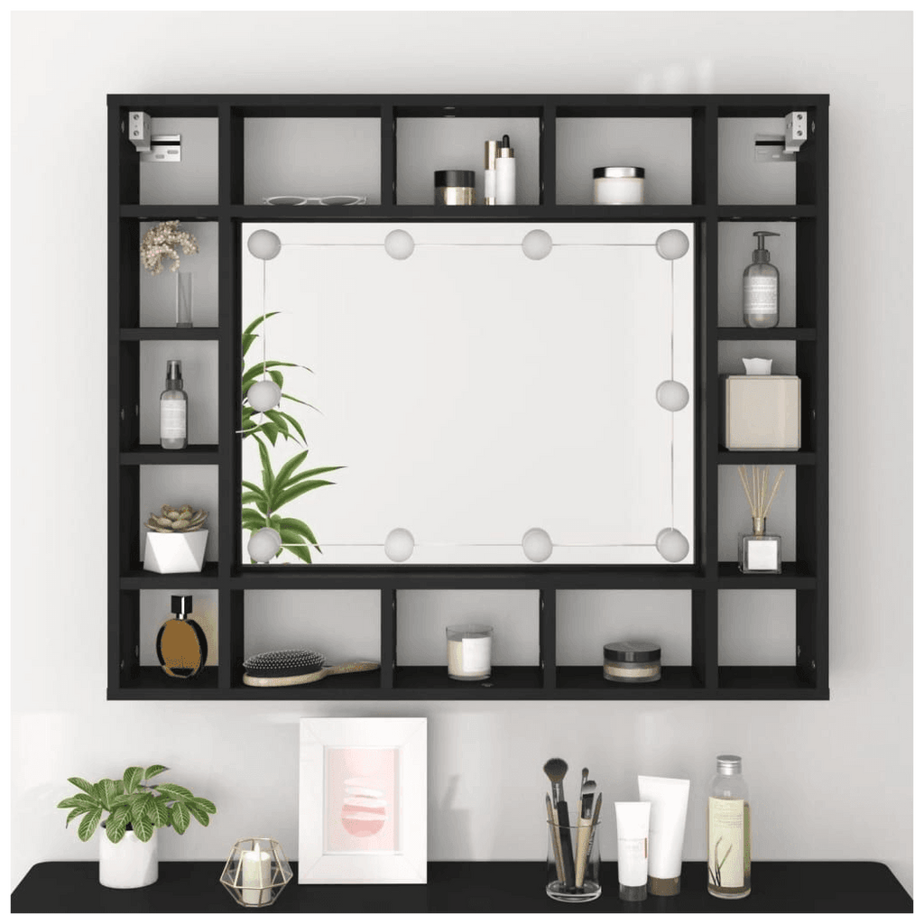 vidaXL LED Mirror Cabinet Black 91x15x76.5 cm vidaXL