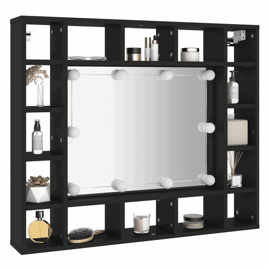 vidaXL LED Mirror Cabinet Black 91x15x76.5 cm vidaXL