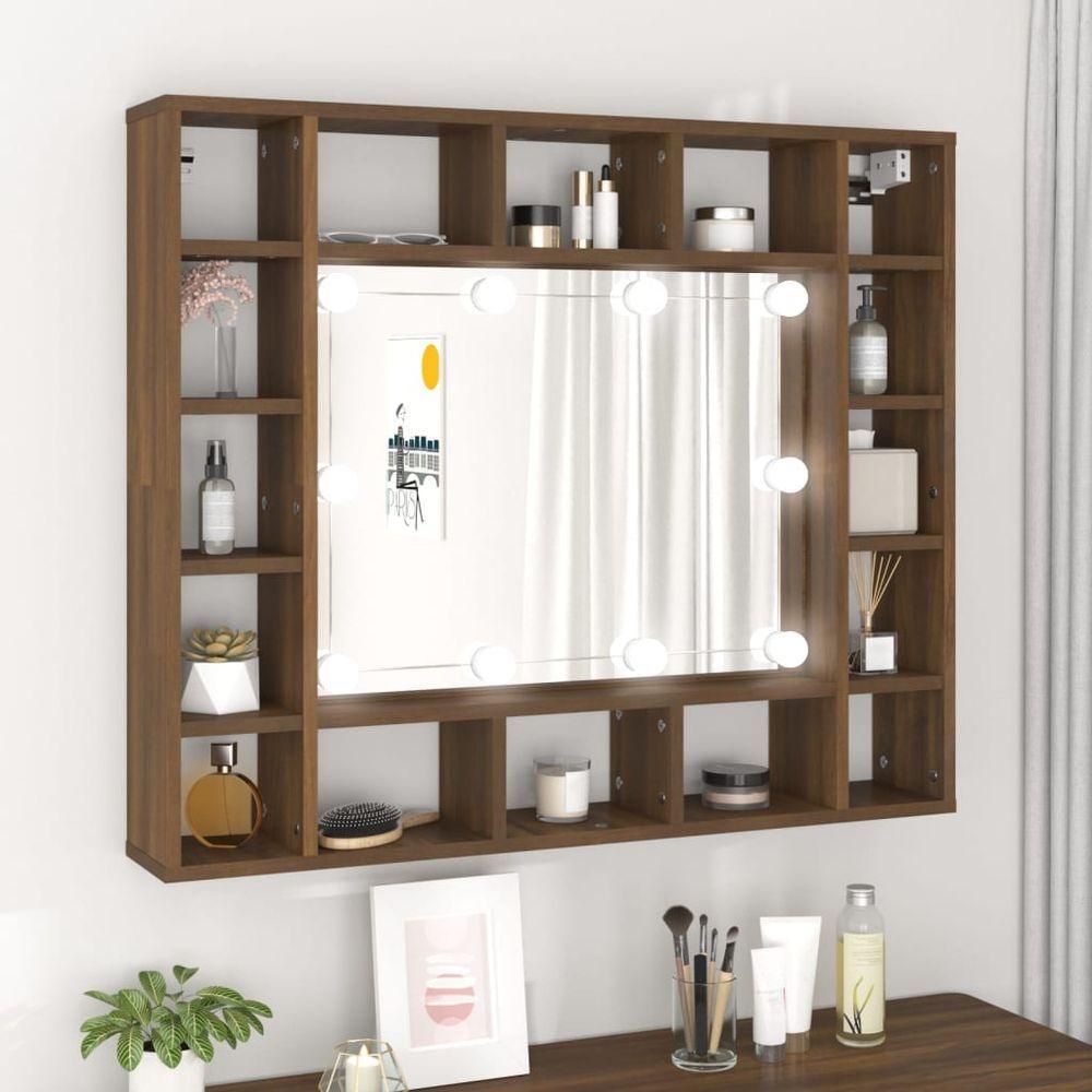 vidaXL LED Mirror Cabinet Black 91x15x76.5 cm brown oak 1 vidaXL