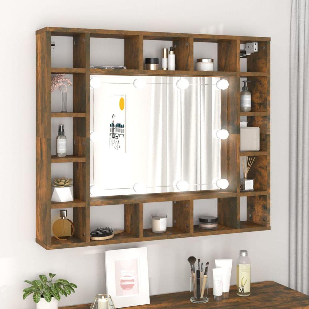 vidaXL LED Mirror Cabinet Black 91x15x76.5 cm smoked oak 1 vidaXL