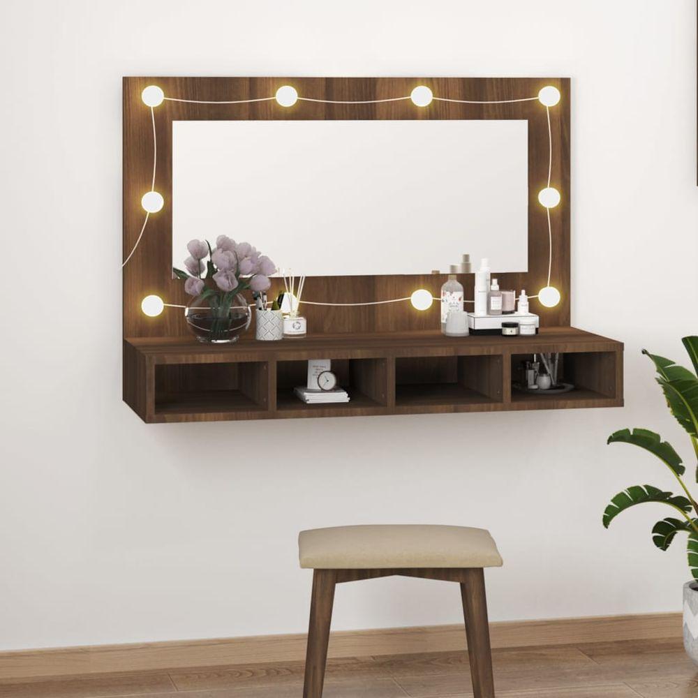 vidaXL Mirror Cabinet with LED Black 90x31.5x62 cm brown oak 1 vidaXL