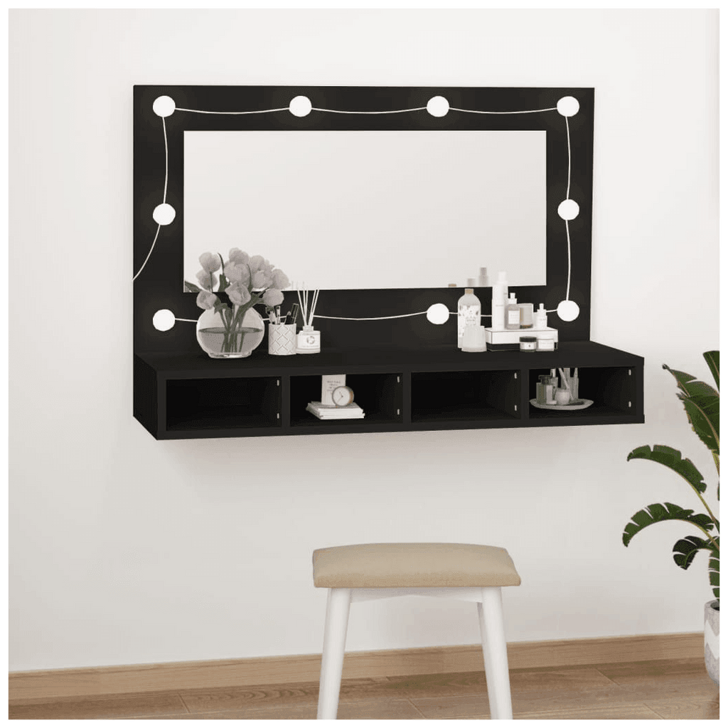 vidaXL Mirror Cabinet with LED Black 90x31.5x62 cm vidaXL