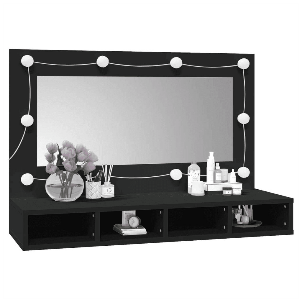 vidaXL Mirror Cabinet with LED Black 90x31.5x62 cm vidaXL