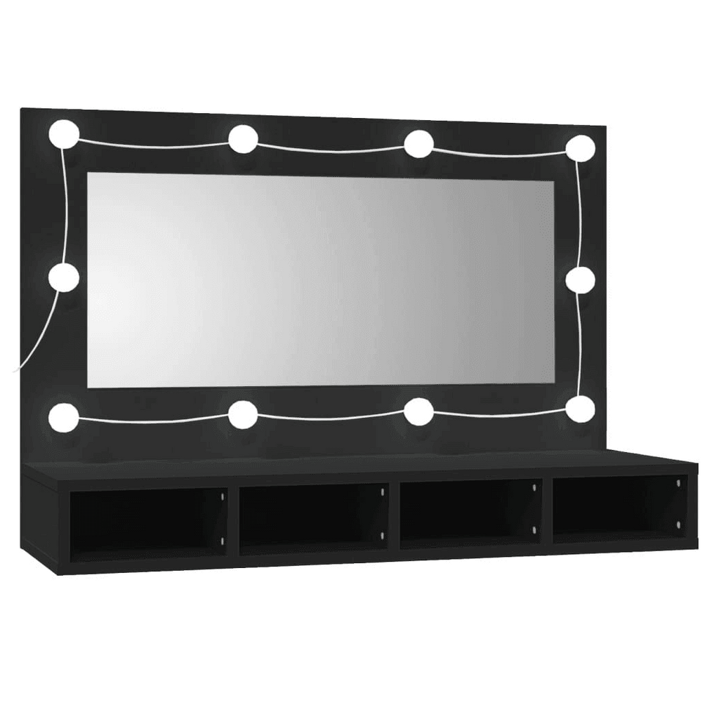 vidaXL Mirror Cabinet with LED Black 90x31.5x62 cm vidaXL