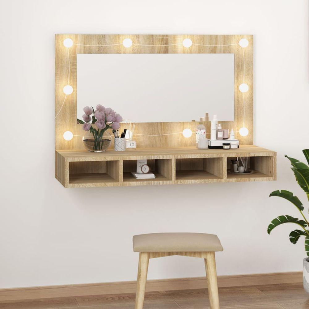 vidaXL Mirror Cabinet with LED Black 90x31.5x62 cm sonoma oak 1 vidaXL