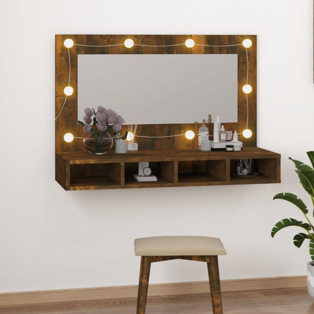 vidaXL Mirror Cabinet with LED Black 90x31.5x62 cm smoked oak 1 vidaXL