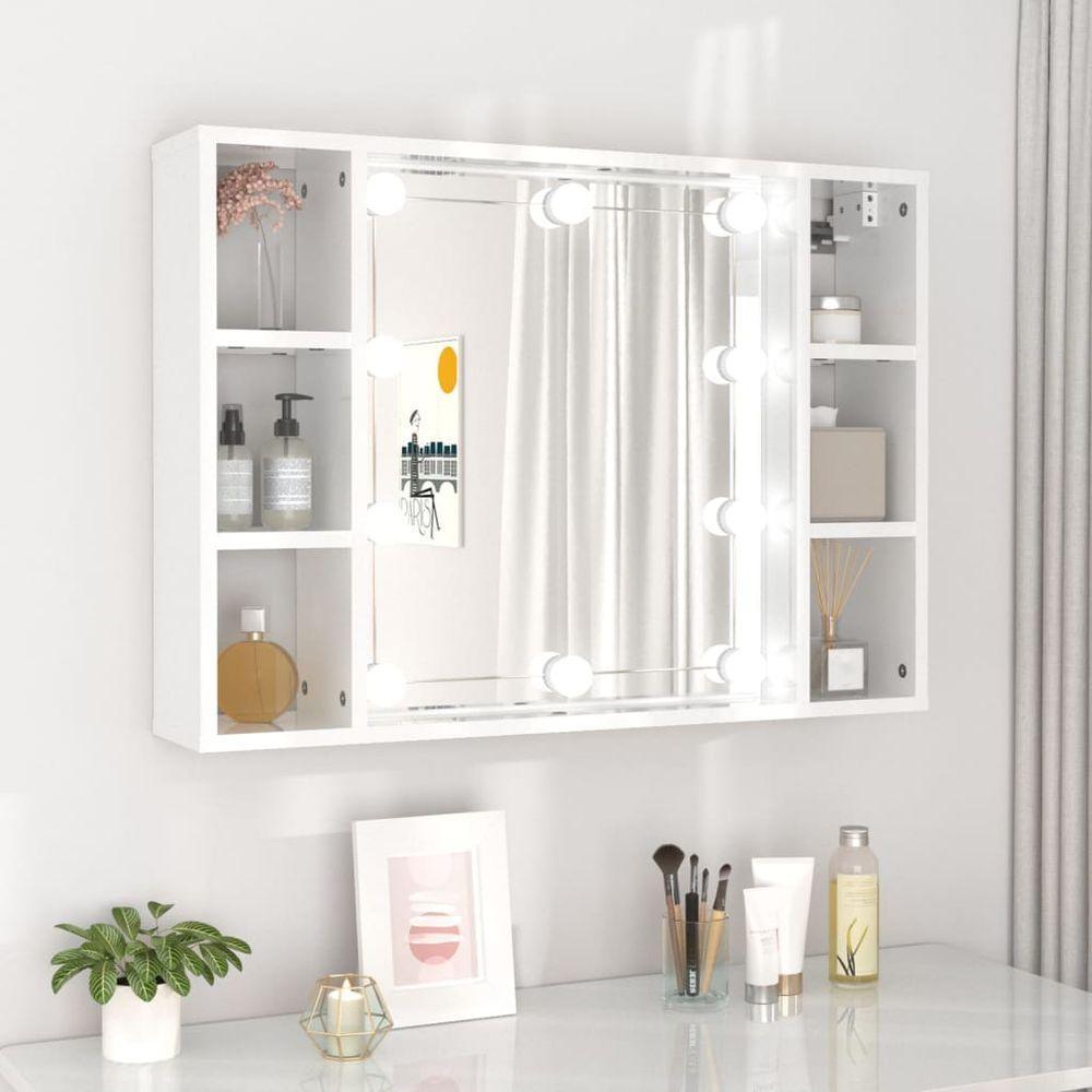 vidaXL Mirror Cabinet with LED Smoked Oak 76x15x55 cm high gloss white 1 vidaXL