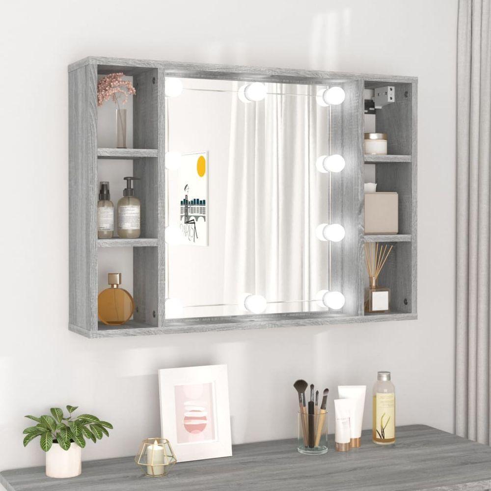 vidaXL Mirror Cabinet with LED Smoked Oak 76x15x55 cm grey sonoma 1 vidaXL