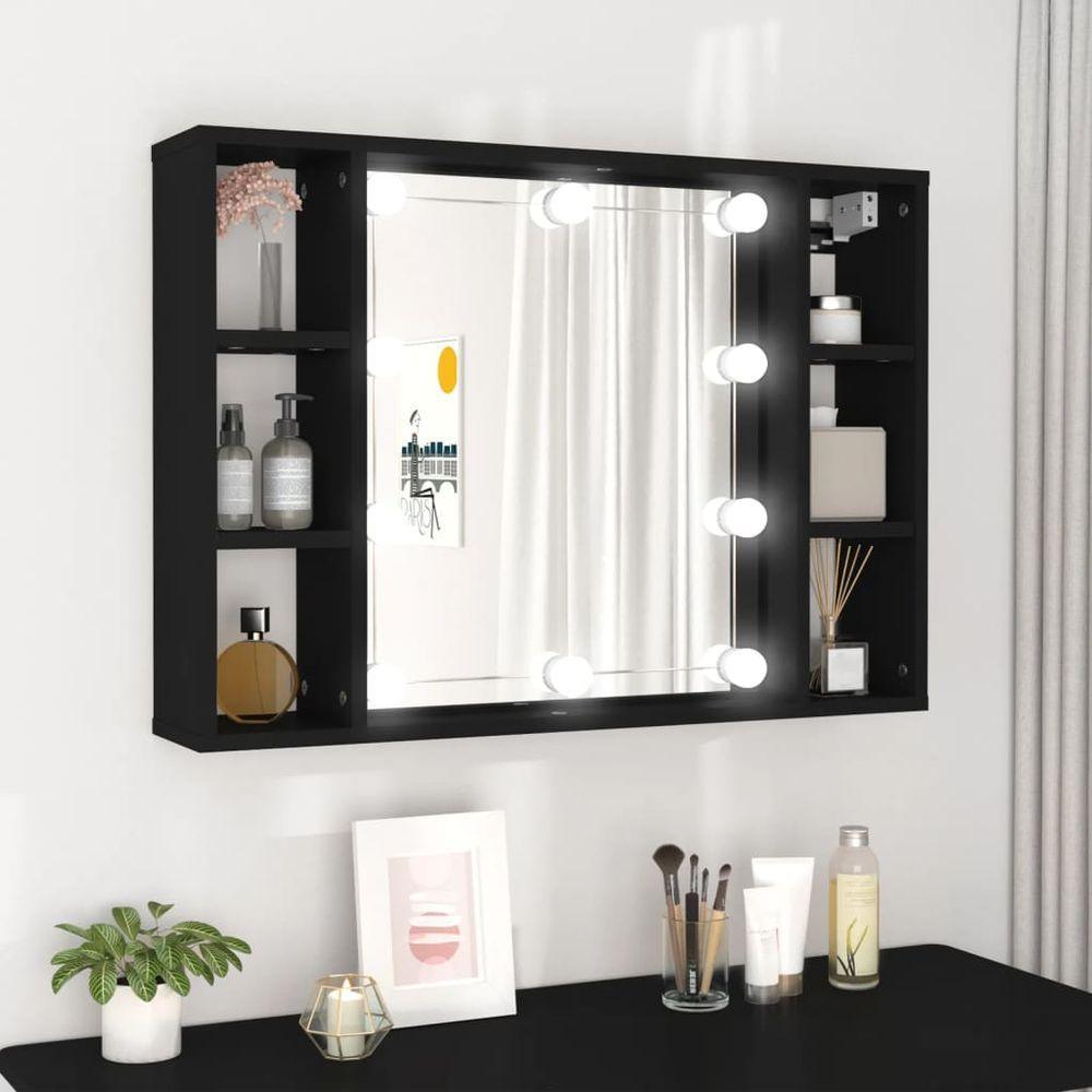 vidaXL Mirror Cabinet with LED Smoked Oak 76x15x55 cm black 1 vidaXL