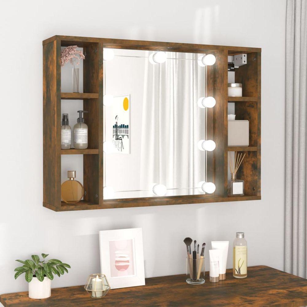 vidaXL Mirror Cabinet with LED Smoked Oak 76x15x55 cm vidaXL