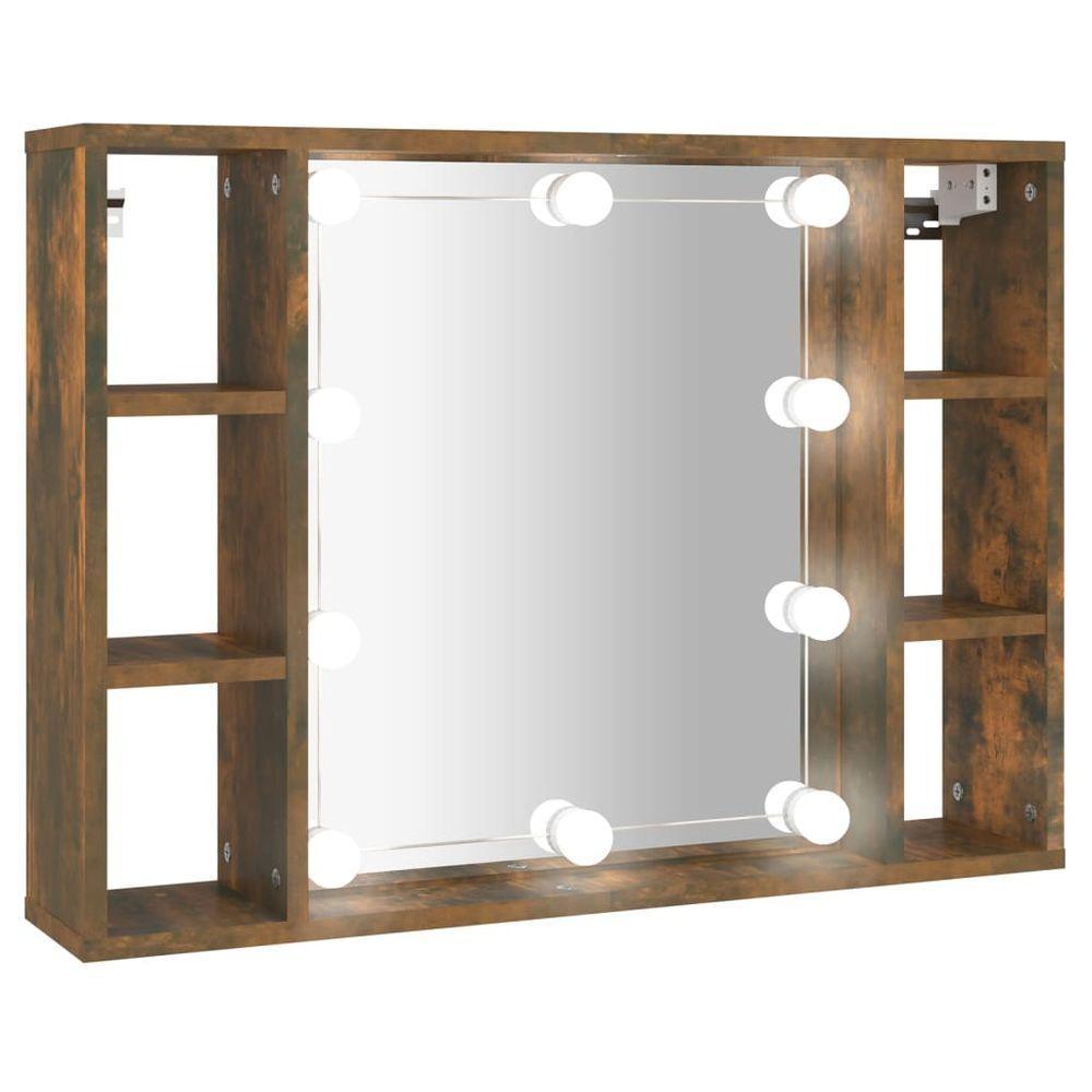 vidaXL Mirror Cabinet with LED Smoked Oak 76x15x55 cm vidaXL